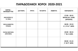 ΠΡΟΓΡΑΜΜΑ ΠΑΡΑΔΟΣΙΑΚΩΝ ΧΟΡΩΝ 2020-2021